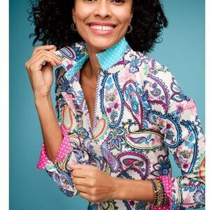 Talbots 100% Cotton Button Front Blossom Floral Paisley Top Size Large
